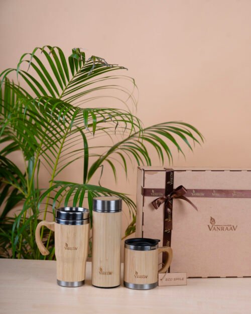 Bamboo Bottle, Bamboo Tumbler With Handle & Bamboo Mug Hamper – Vanraav