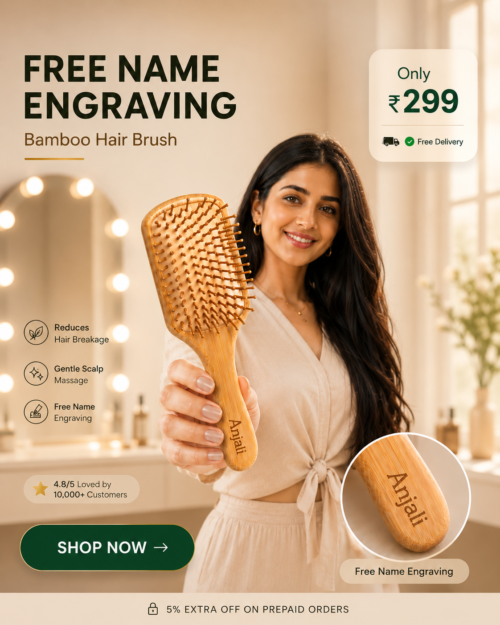 Personalised Bamboo Paddle hair brush - Vanraav